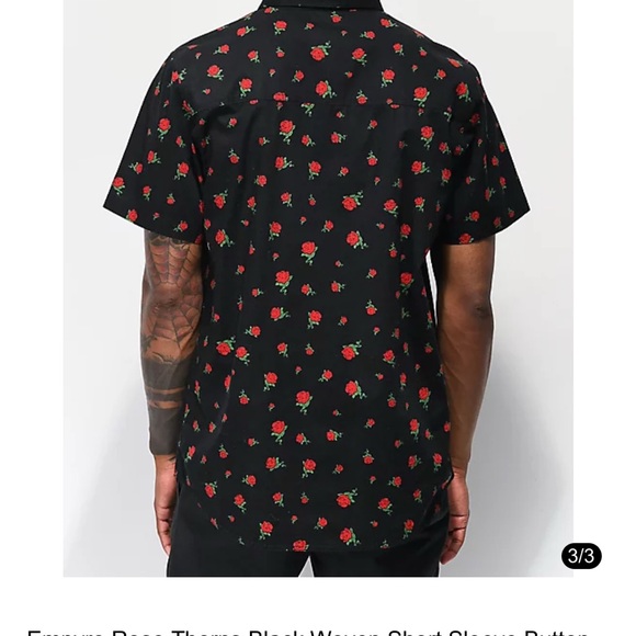Empyre Black Shirt with Red Floral Design - Alternative Men’s - Zumiez - EUC - Picture 2 of 4